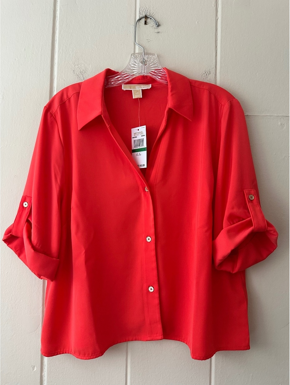 MICHAEL Michael Kors Red Roll-Tab Sleeve Blouse Shirt NWT Size Large